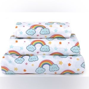 Rainbow Star Bright Pattern 4 Piece Sheet Set for Kids Bed Boys or Girls, Full